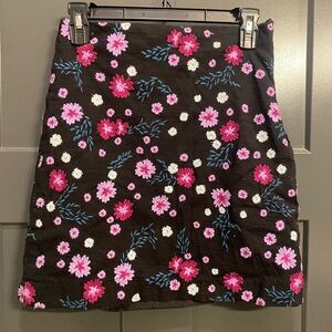 LOFT Black Floral A-Line Skirt - Pink, Purple, Blue